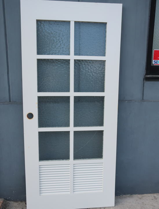 輸入デザインガラス入りUSEDドア、ホワイト木製アンティーク建具