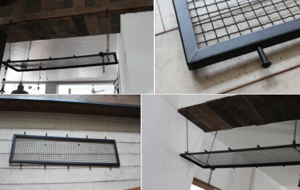 高さも調節できるスチールメッシュハンキングシェルフ